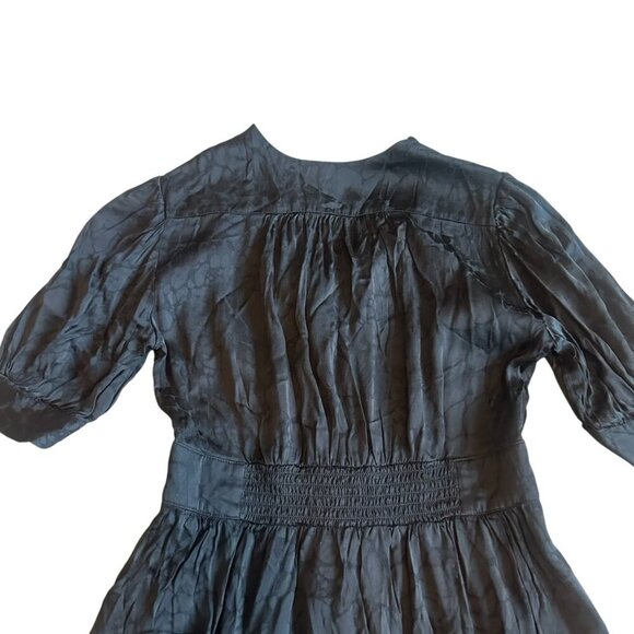 BA&SH Daniela Mini Dress Black Satin Puff Sleeve Subtle Print Size XS Women's - Picture 8 of 12